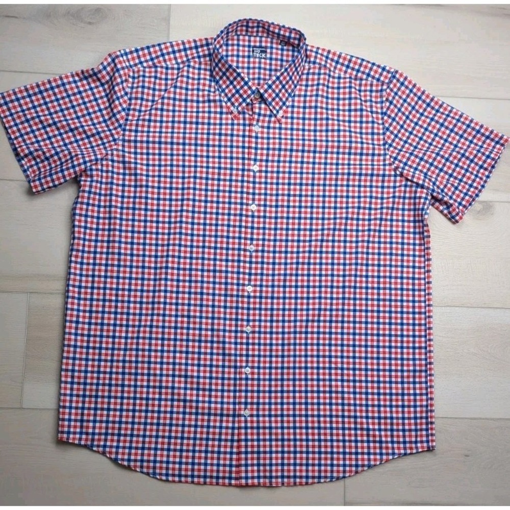 Westport No Tuck Shirt Mens‎ 3XT Short Sleeve Blue Red Gingham Plaid Stretch
